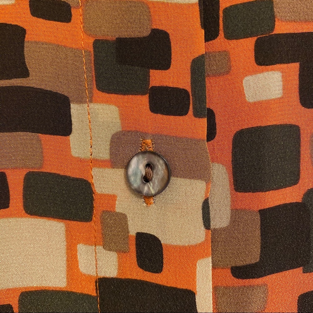 100% Silk Retro 70s Inspired Geometric Shirt - Picture 4 of 8